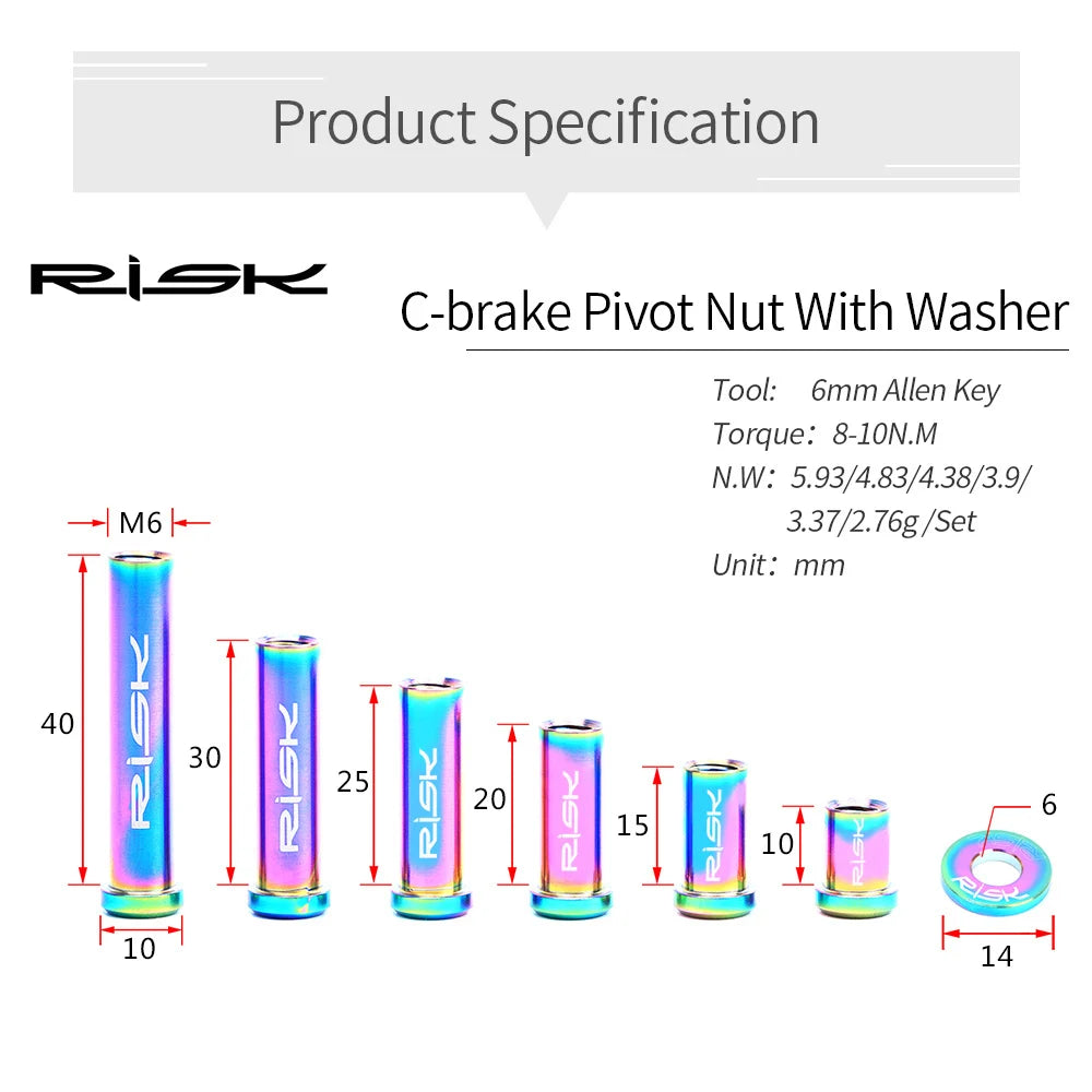 RISK Bicycle C Brake Caliper GR5(TC4) Titanium Road Bike C Clamp Fixed Nuts With Washer M6 x 10/15/20/25/30/40mm Cycling Parts