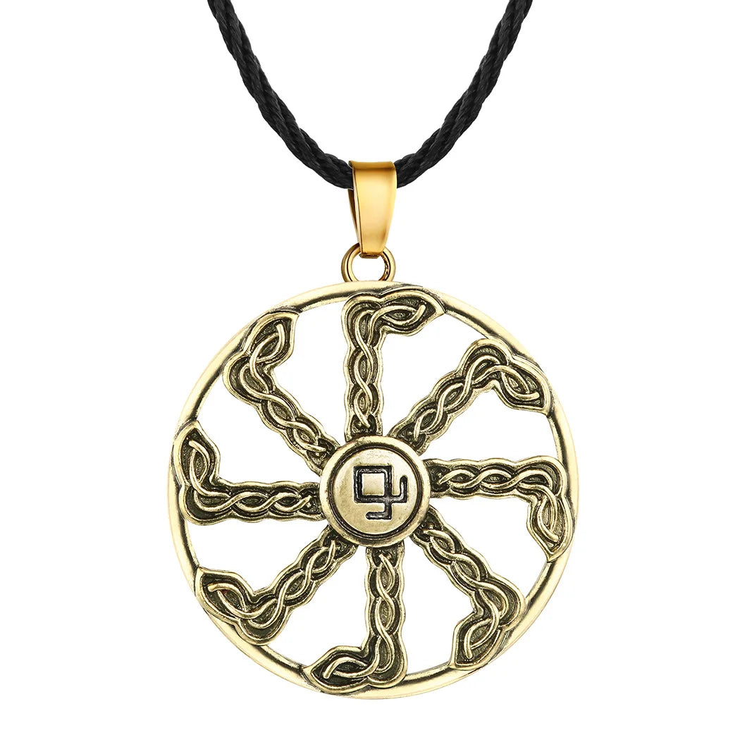 Antiquing Viking Runes Talisman Jewelry Slavic Veles Symbol Kolovrat Pendant Wolf Bear Paw Amulet  Necklace Men Pagan