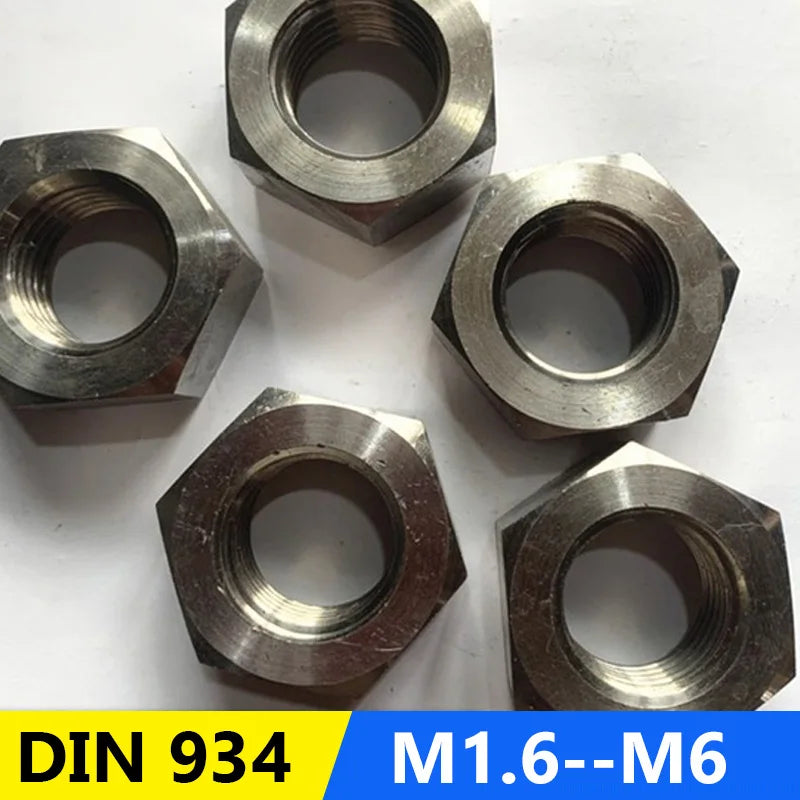 20Pcs DIN 934 Titanium Hex Nuts Polished M1.6 M2 M2.5 M3 M4 M5 M6 Ti GR2