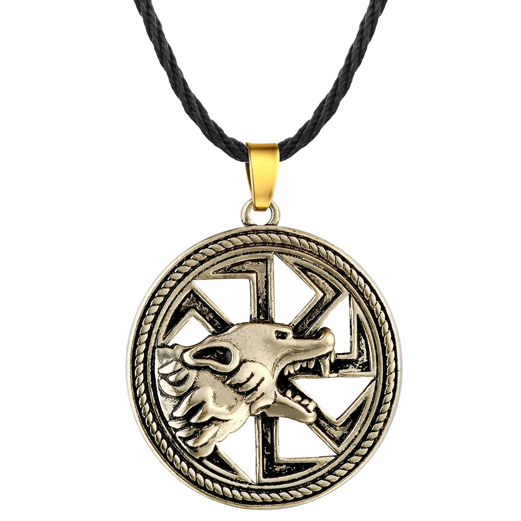 Antiquing Viking Runes Talisman Jewelry Slavic Veles Symbol Kolovrat Pendant Wolf Bear Paw Amulet  Necklace Men Pagan