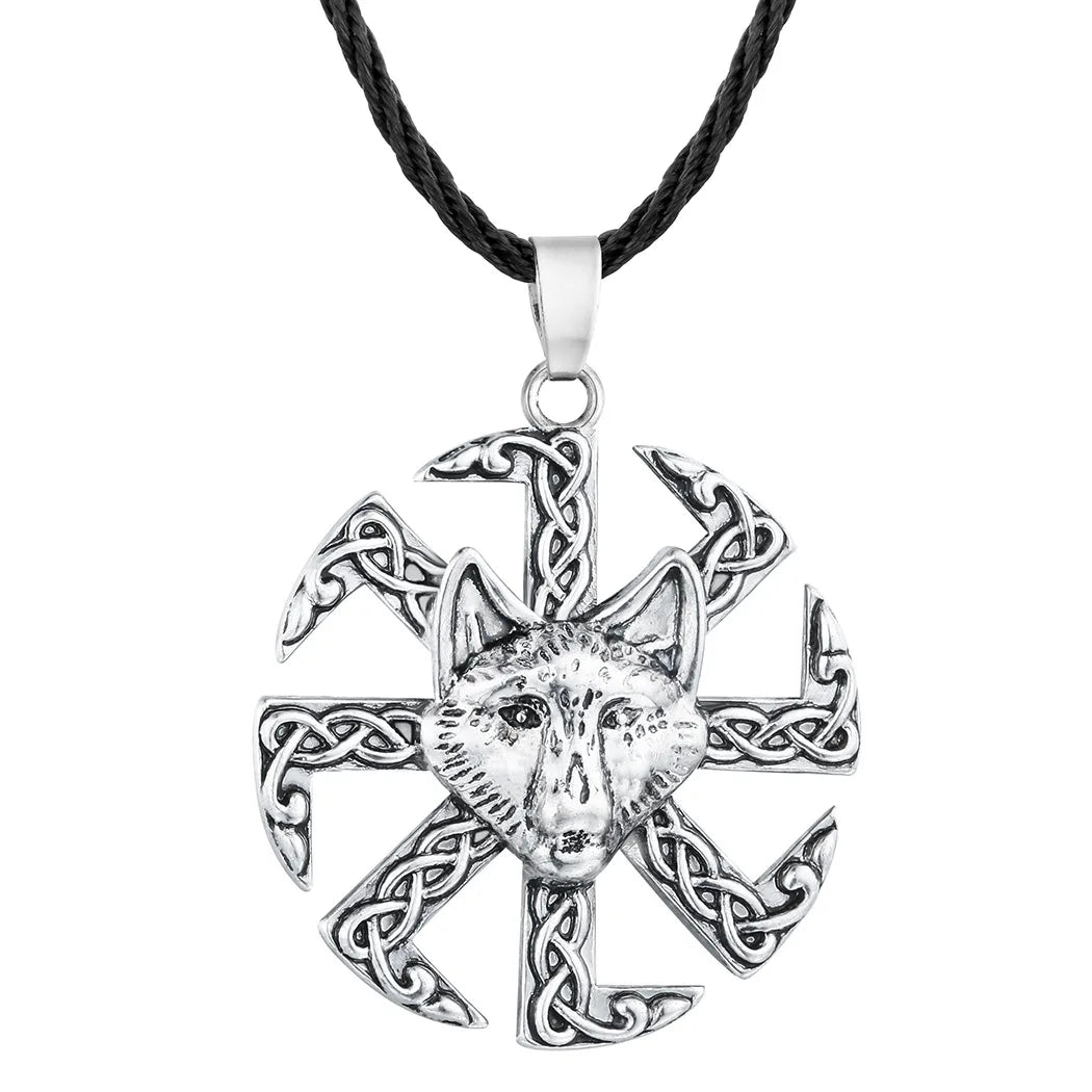 Antiquing Viking Runes Talisman Jewelry Slavic Veles Symbol Kolovrat Pendant Wolf Bear Paw Amulet  Necklace Men Pagan