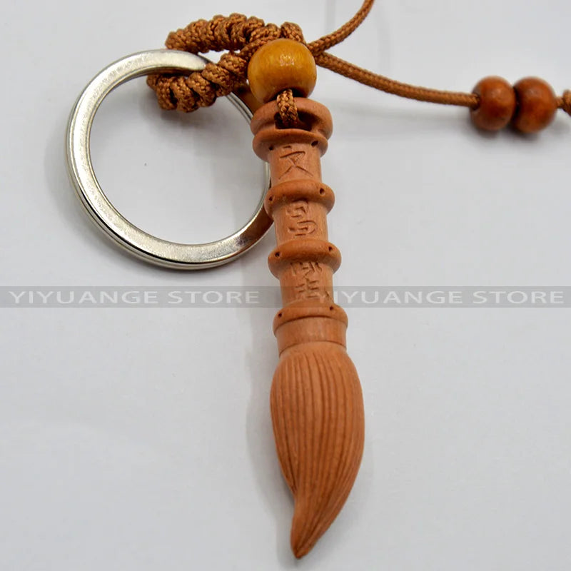 Feng Shui Peach Wood Wen Chang Pagoda Wenchang Pen Tower Keychain Wood Carved Amulet Home Decoration Accessories