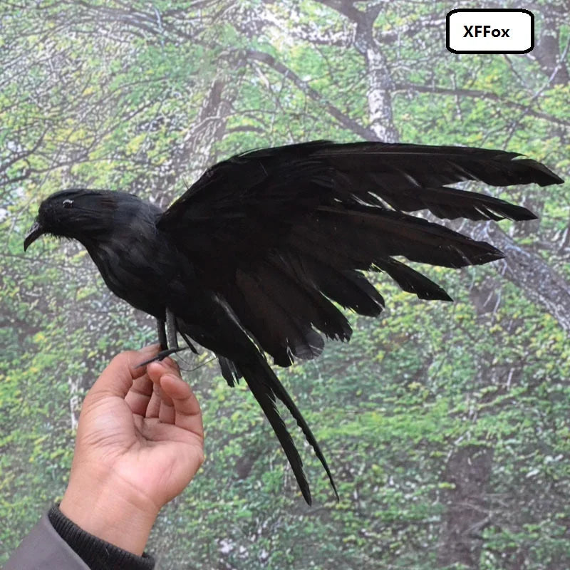 new simulation wings crow model foam&amp;furs wings black crow bird gift about 25x45cm xf0403