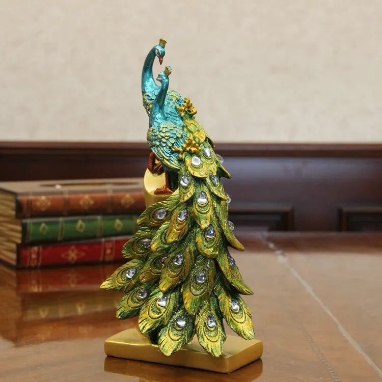 Continental luxury Peacock Couple Sculpture Resin Lovers Mascot Craft Ornament for Wedding Decoration and Valentine's Day Gift