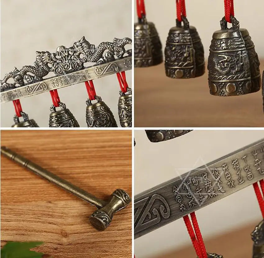 Brass bells Chinese dragon Round shape glockenspiel Chimes ancient Chinese musical instrument metal handicraft home decoration