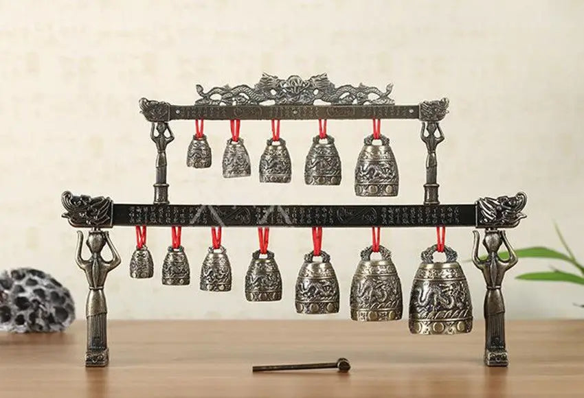 Brass bells Chinese dragon Round shape glockenspiel Chimes ancient Chinese musical instrument metal handicraft home decoration