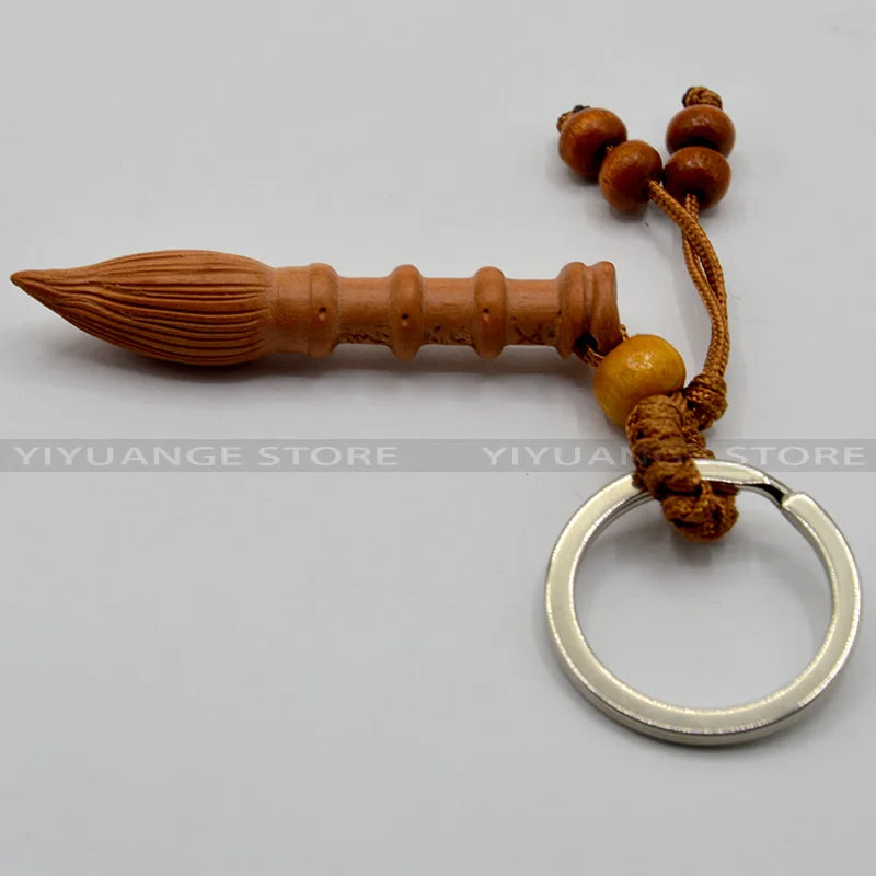 Feng Shui Peach Wood Wen Chang Pagoda Wenchang Pen Tower Keychain Wood Carved Amulet Home Decoration Accessories