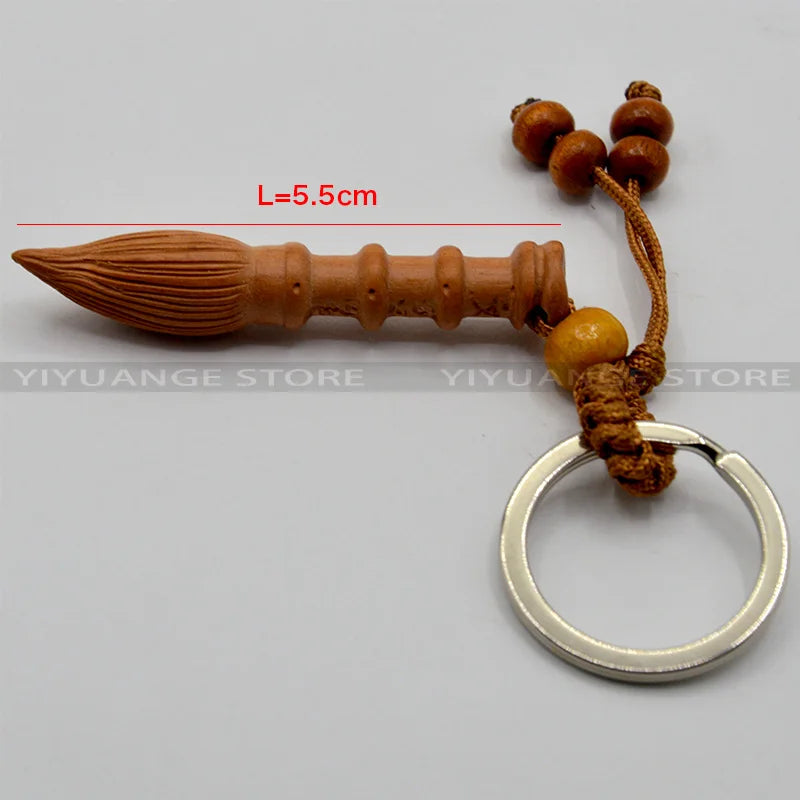 Feng Shui Peach Wood Wen Chang Pagoda Wenchang Pen Tower Keychain Wood Carved Amulet Home Decoration Accessories