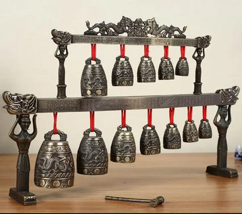 Brass bells Chinese dragon Round shape glockenspiel Chimes ancient Chinese musical instrument metal handicraft home decoration