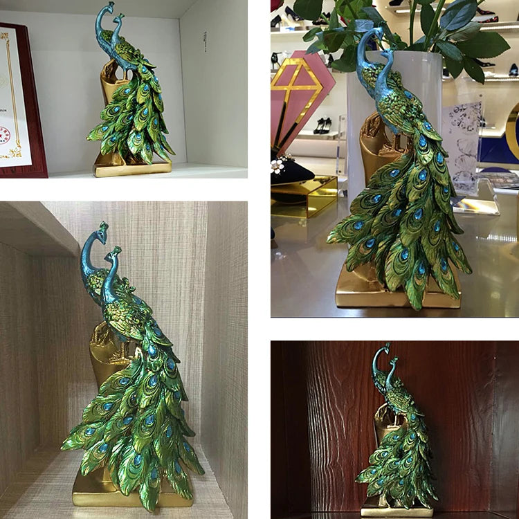 Continental luxury Peacock Couple Sculpture Resin Lovers Mascot Craft Ornament for Wedding Decoration and Valentine's Day Gift