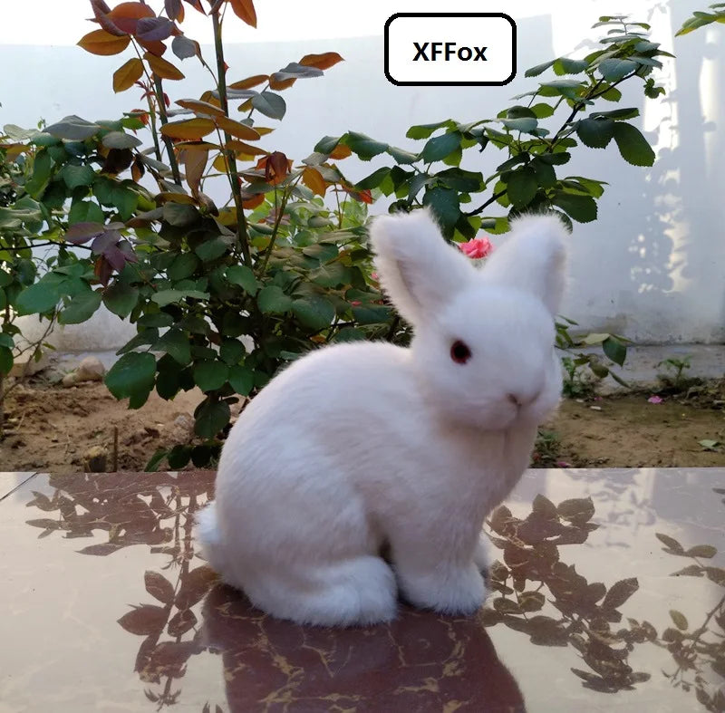 new cute real life squatting rabbit model plastic&amp;furs white rabbit gift about 13x8x14cm xf1992