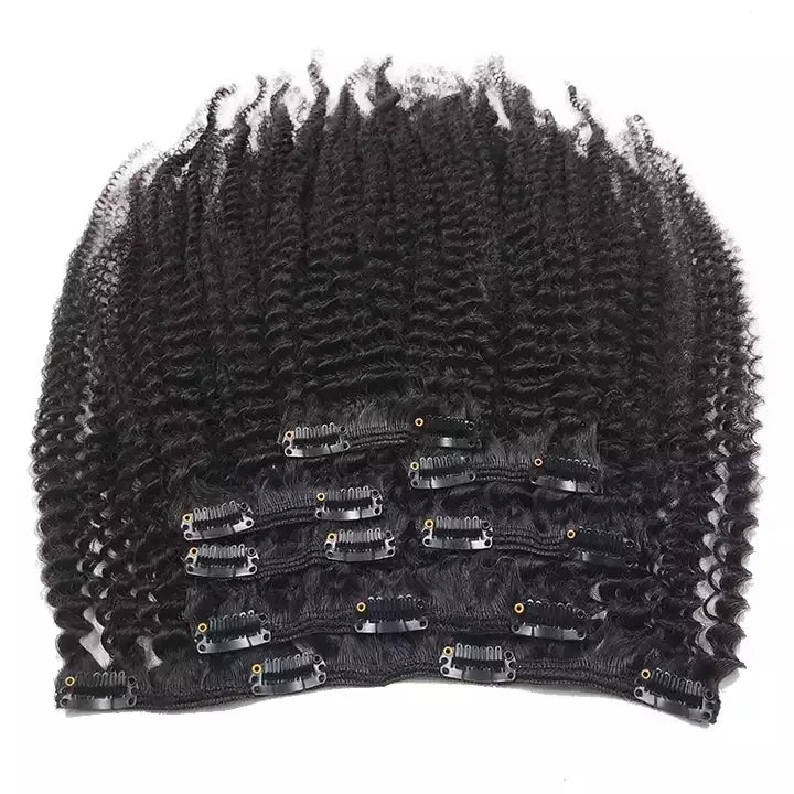 Curly Weft Hair Clip-In Extensions for Black Women Cambodian Raw Kinky Curly Human Hair Curl Style
