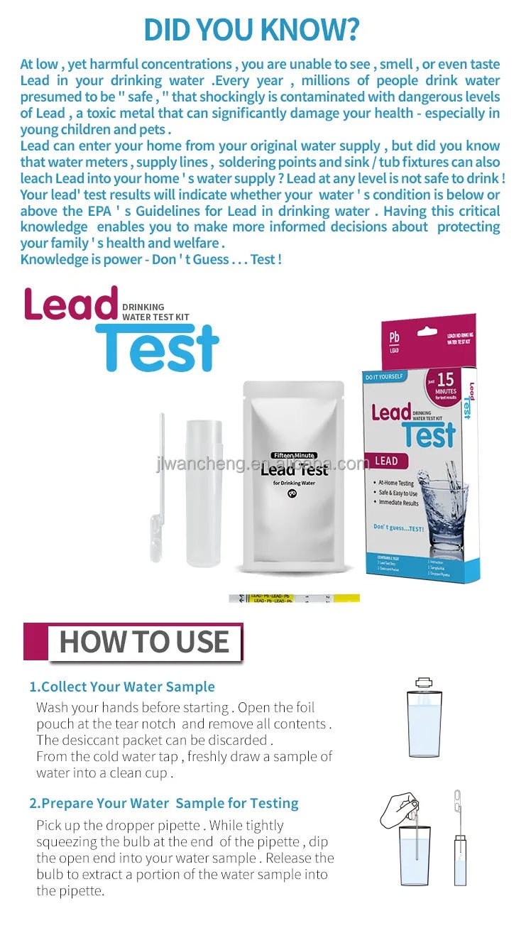 High Accurate Detection Level of 1 Ppb  Well Water LEAD in Drinking Water Test Kit