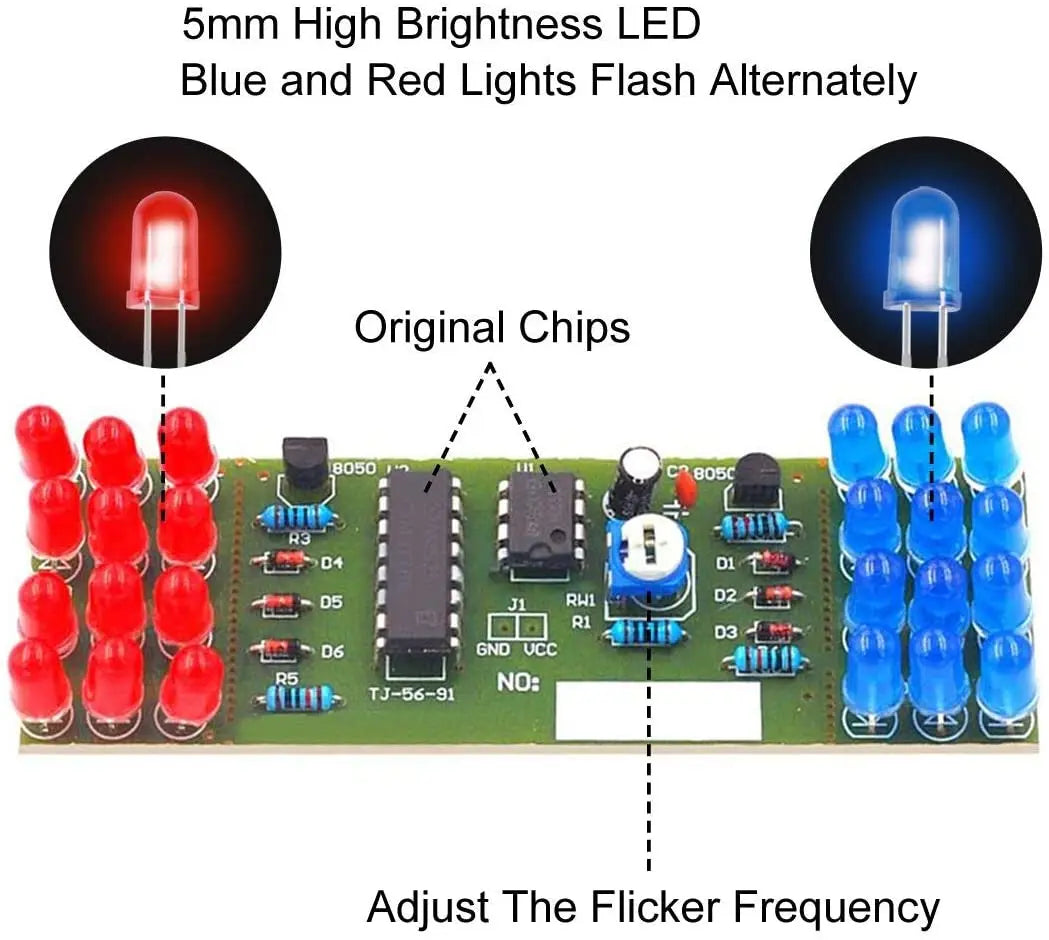 NE555 CD4017 IC LED Electronic Lights Kits Red Blue Dual-Color DIY Kit Strobe Electronic Suit Flashing Lights Components DIY