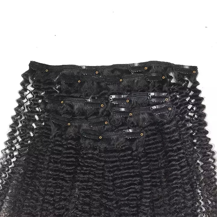 Curly Weft Hair Clip-In Extensions for Black Women Cambodian Raw Kinky Curly Human Hair Curl Style