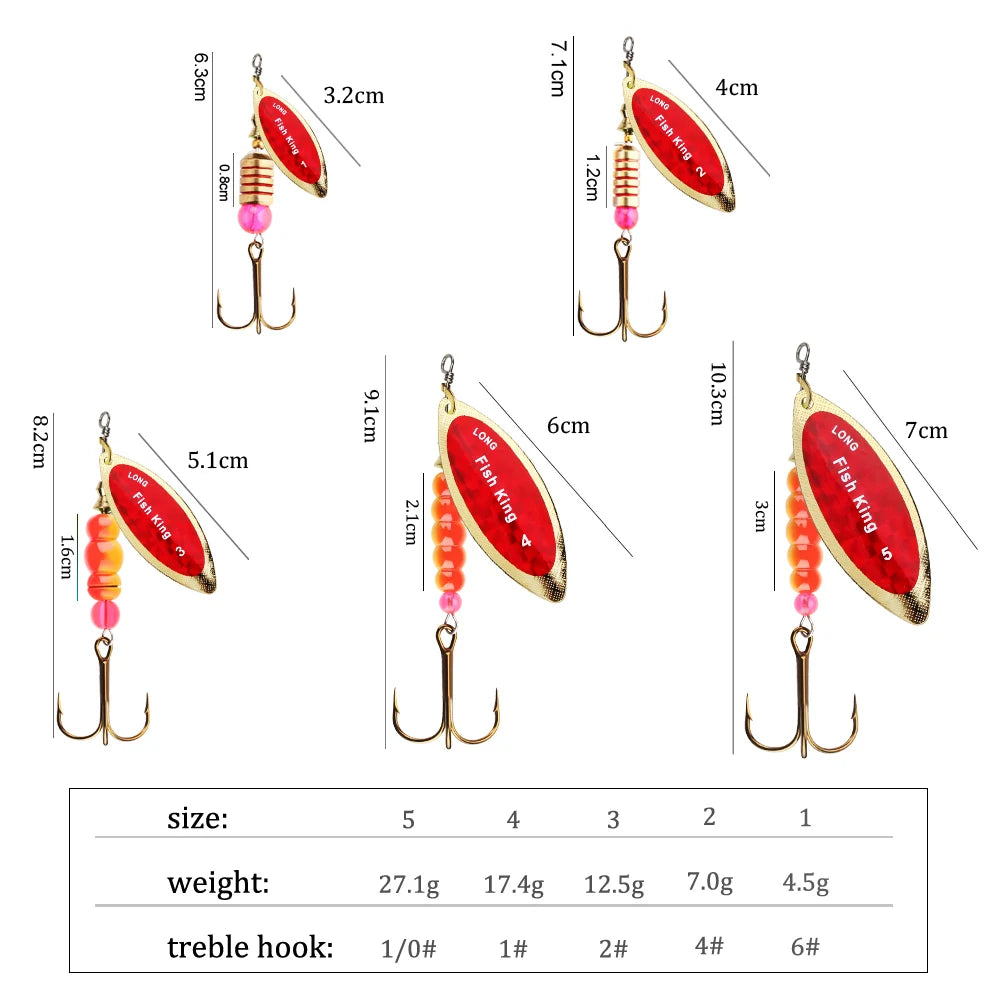 FISH KING Spinner Lure Bait 4.5g/7.0g/12.5g/17.4g/27.1g Spoon Lures pike Metal Fishing Lure Bass Hard Bait With Hooks