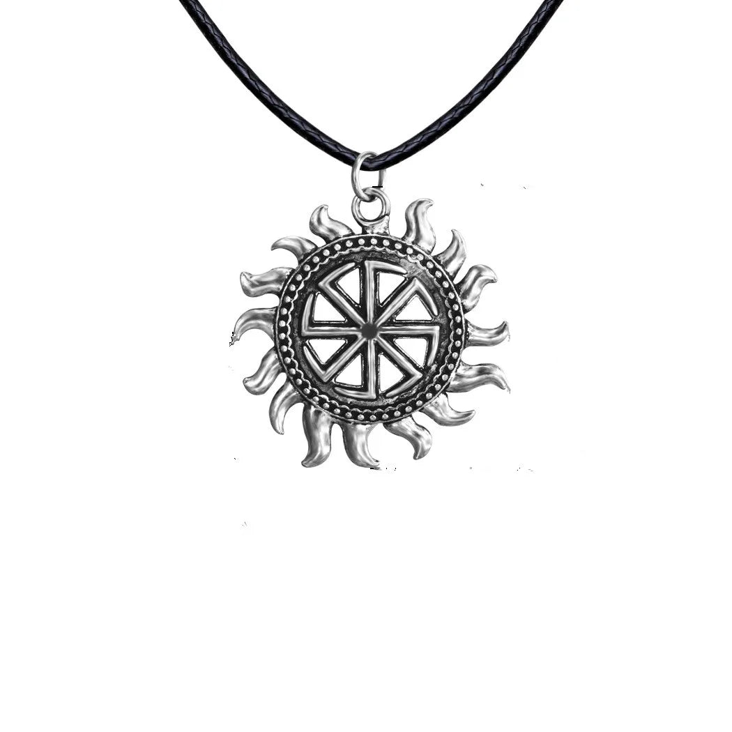 Antiquing Viking Runes Talisman Jewelry Slavic Veles Symbol Kolovrat Pendant Wolf Bear Paw Amulet  Necklace Men Pagan