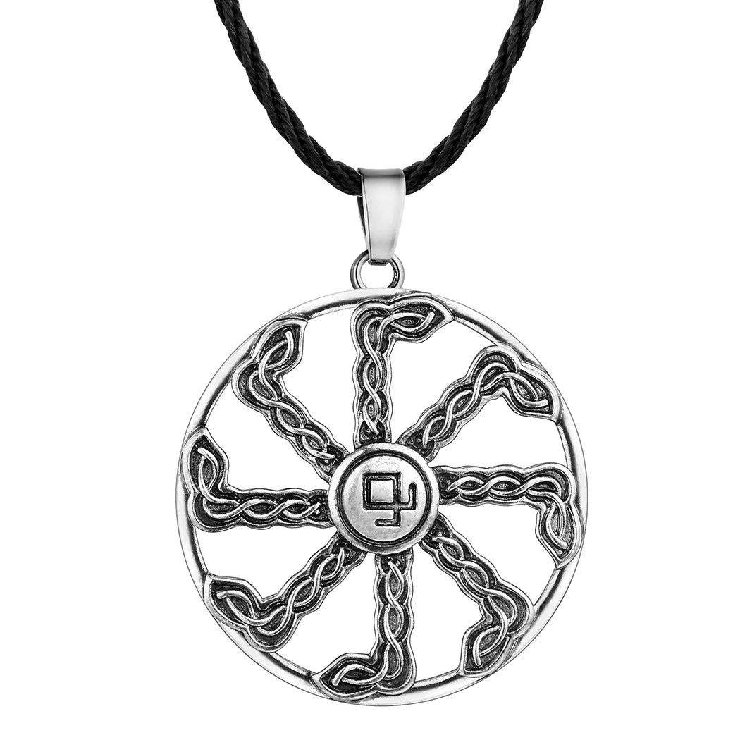 Antiquing Viking Runes Talisman Jewelry Slavic Veles Symbol Kolovrat Pendant Wolf Bear Paw Amulet  Necklace Men Pagan