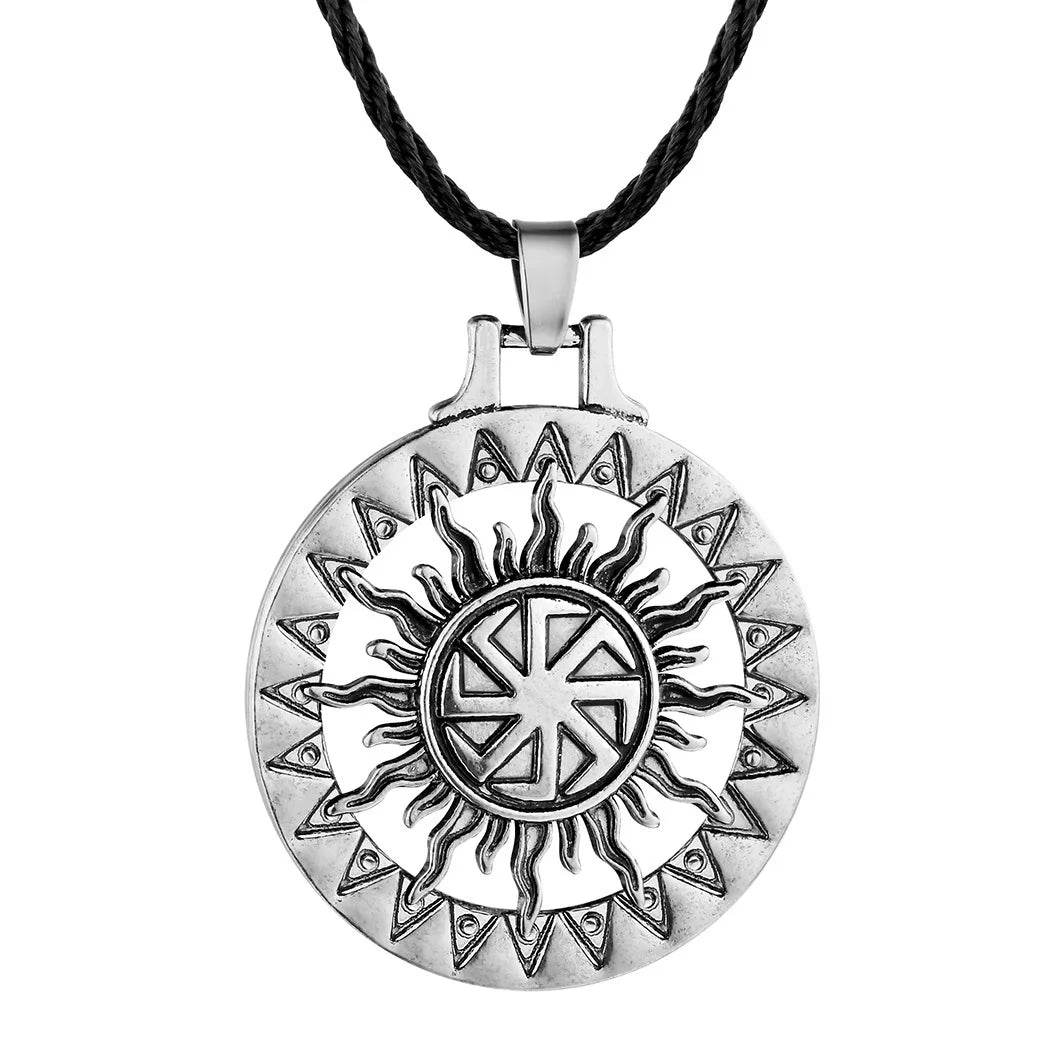 Antiquing Viking Runes Talisman Jewelry Slavic Veles Symbol Kolovrat Pendant Wolf Bear Paw Amulet  Necklace Men Pagan