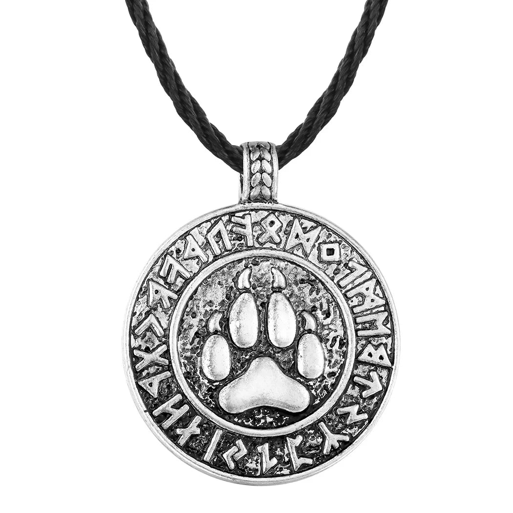 Antiquing Viking Runes Talisman Jewelry Slavic Veles Symbol Kolovrat Pendant Wolf Bear Paw Amulet  Necklace Men Pagan