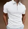 Men's 3D Printed Zippered Short Sleeved Solid Color Striped POLO Top T-shirt Lapel Business Casual Shirt