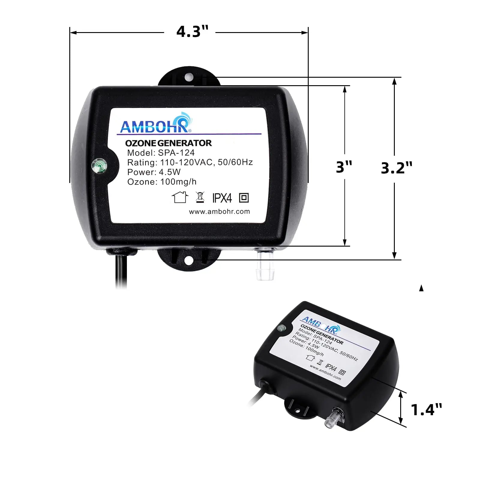 For AMBOHR SPA-124 100mg/h Mini Portable Home Spa Ozonator 220V Ozone Generator for Water Purification Cold Plunge Swimming Pool