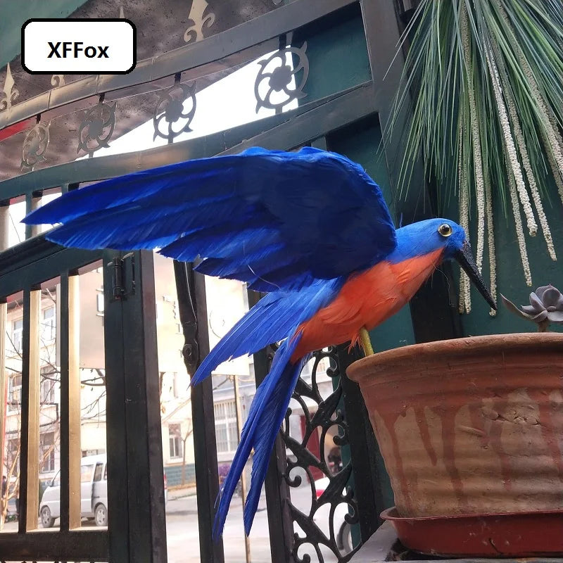 big simulation blue&orange bird model foam&furs wings kingfisher gift about 30x50cm xf2442