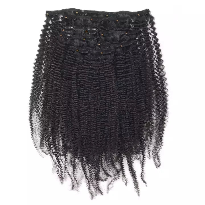 Curly Weft Hair Clip-In Extensions for Black Women Cambodian Raw Kinky Curly Human Hair Curl Style