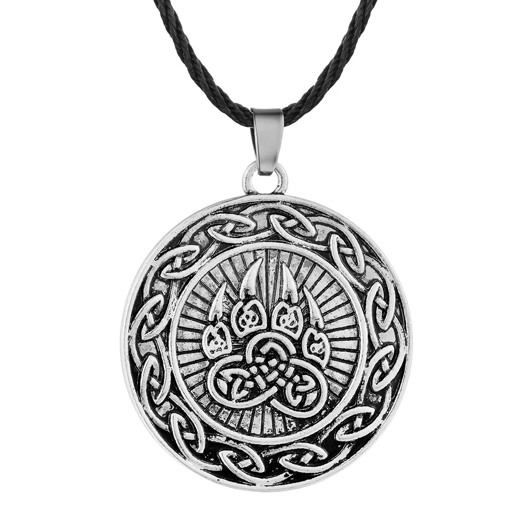 Antiquing Viking Runes Talisman Jewelry Slavic Veles Symbol Kolovrat Pendant Wolf Bear Paw Amulet  Necklace Men Pagan