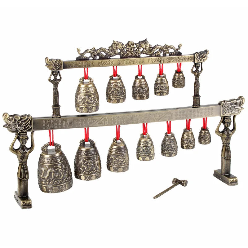 Brass bells Chinese dragon Round shape glockenspiel Chimes ancient Chinese musical instrument metal handicraft home decoration