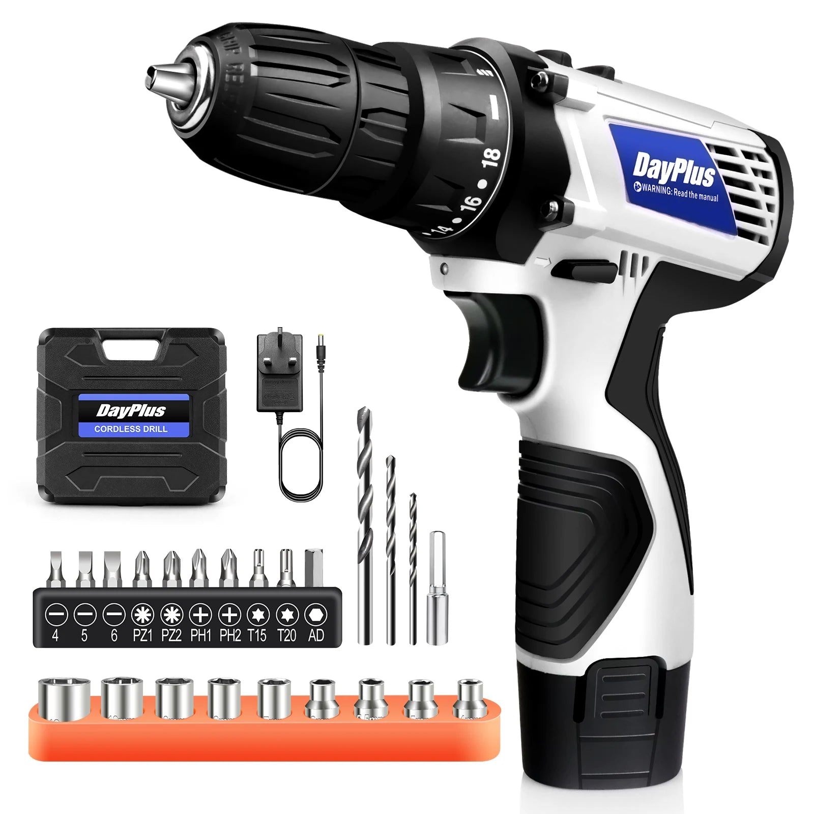Cordless Drill Driver Kit with Battery,2 in 1 Electric Screwdriver Driver Tool Kit 45 Nm, Dual Speed ​​3/8 Inch Keyless Chuck