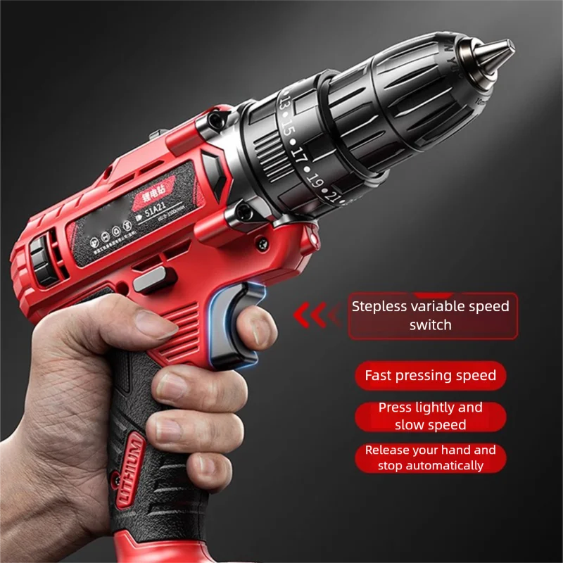 Multifunctional Powerful Electric Drill Rechargeable Cordless Electric Screwdriver Dual Speed ​​Impact Drill Power Tool Set