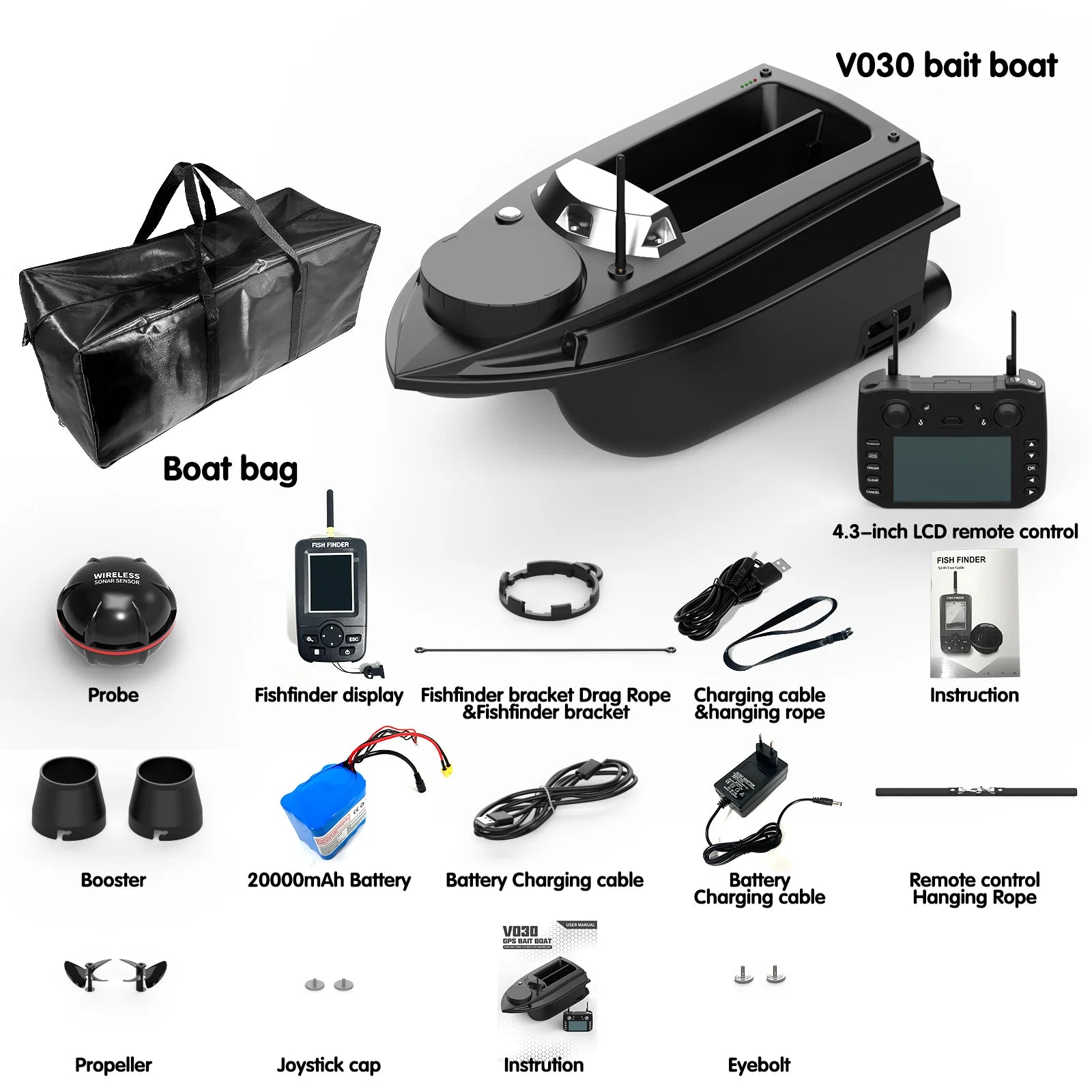 Flytec Official Store V030 12V High Speed ​​800m Autopilot 180 Points GPS Boat Fish Finder Sonar 3KG Bait Load RC Boat For Fishing
