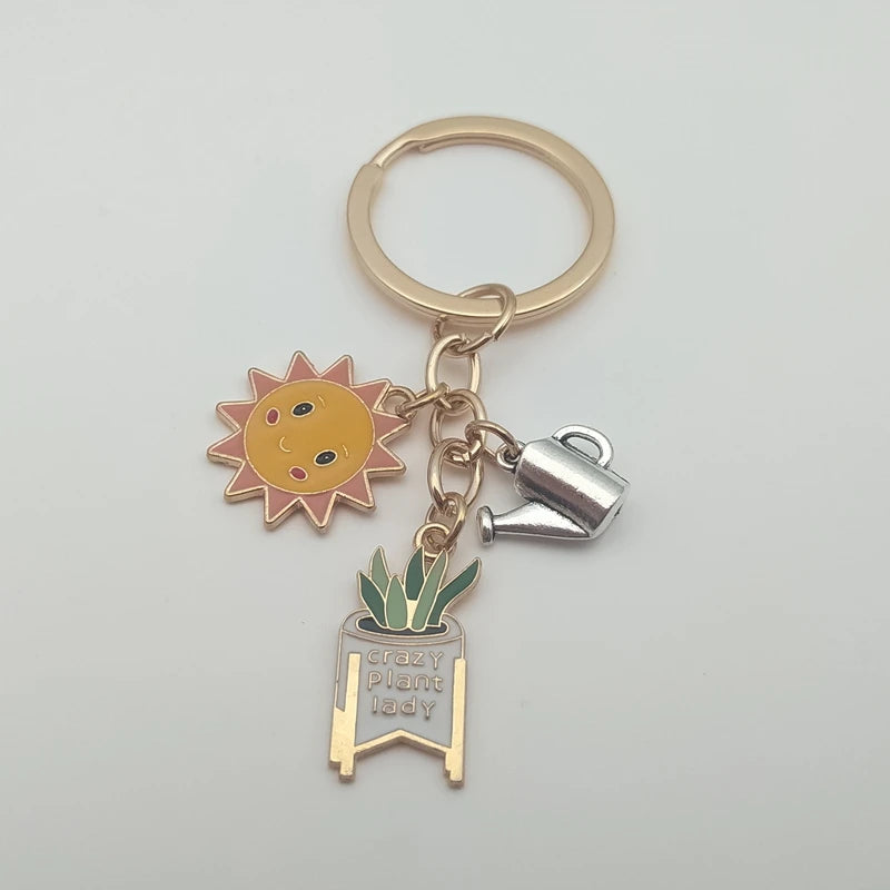 Cute Keychain Sunflower Cactus Keyring Alphabet Plant Keychain Desert Gift Ladies Men Bag Accessories DIY Handmade Jewelry