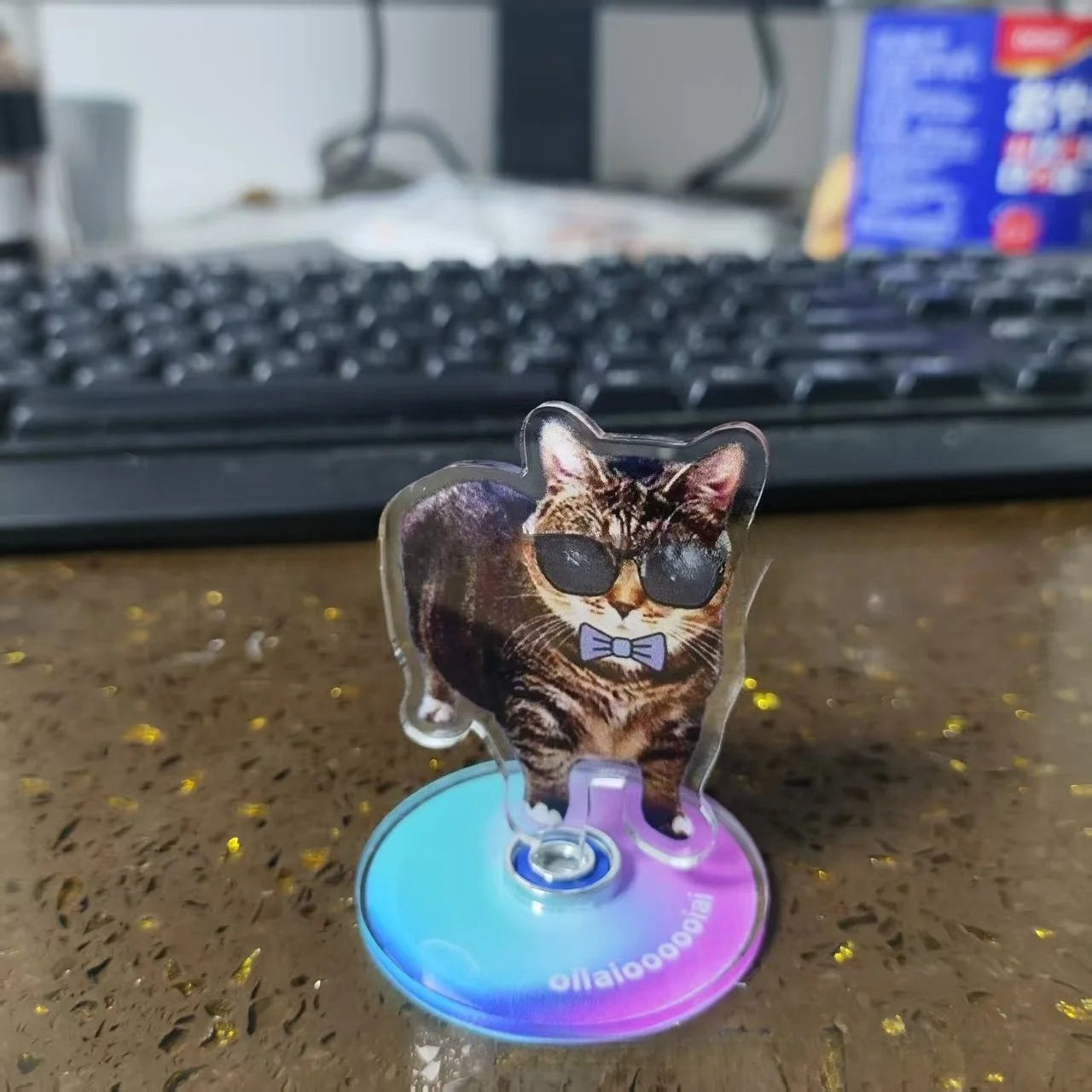 Cute Oiiai Cat NEW Pattern Acrylic 360° Rotating Kitten Stands for Desk Decoration Home Decor Car Motorcycle Kids Adults Gifts