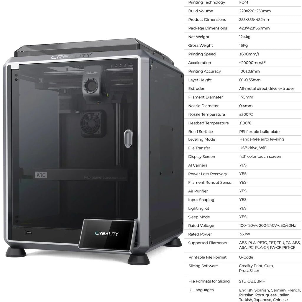 CREALITY K1C 3D Printer 600mm/S Speed ​​with AI Camera Printing Stable Frame Auto Leveling Dual Fan Direct Cooling Drive Extruder