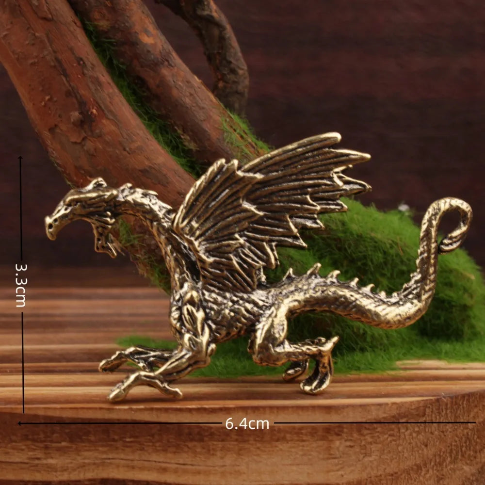 New Solid Brass Pterosaur Dragon Small Statue Desktop Ornament Europe Mythical Griffin Figurines Retro Home Feng Shui Decoration