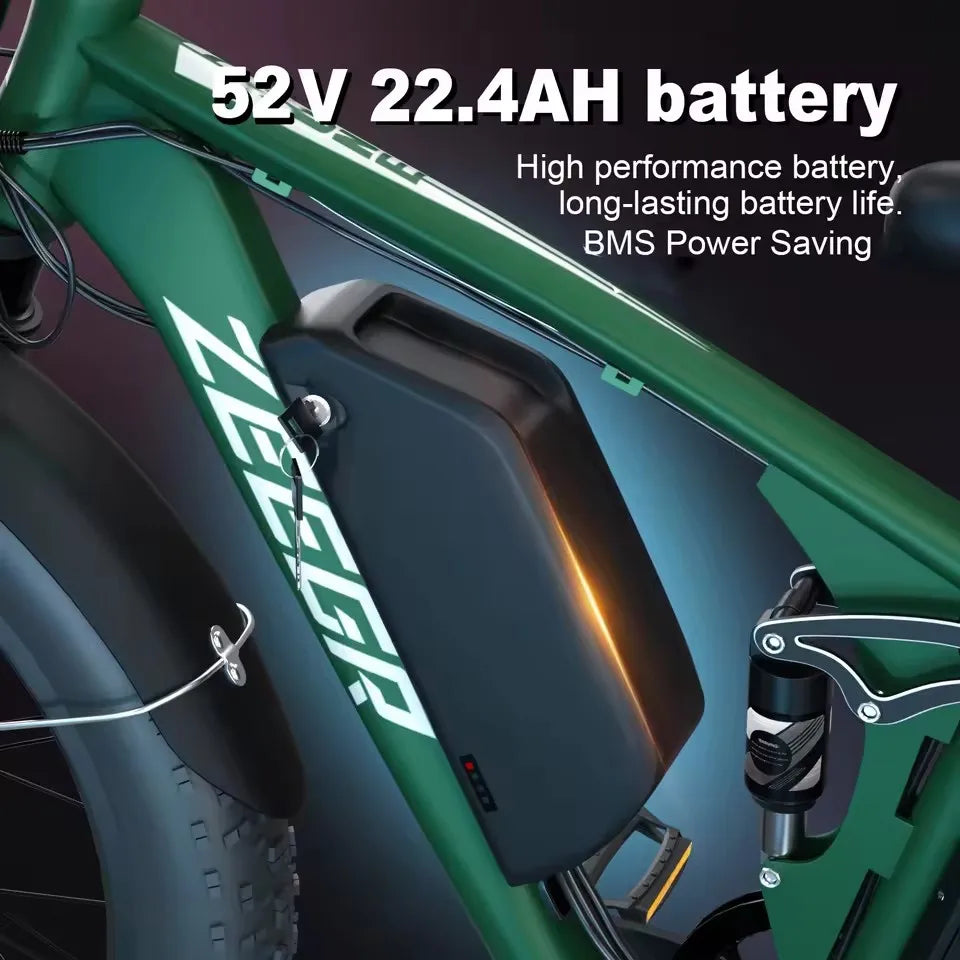 2000w Dual Motor 26" Inch Fat Tire E-bike 52v/22.4ah Lithium Battery Mountain Ebike Disc Brake Electric Bicycle Dirt Ebike