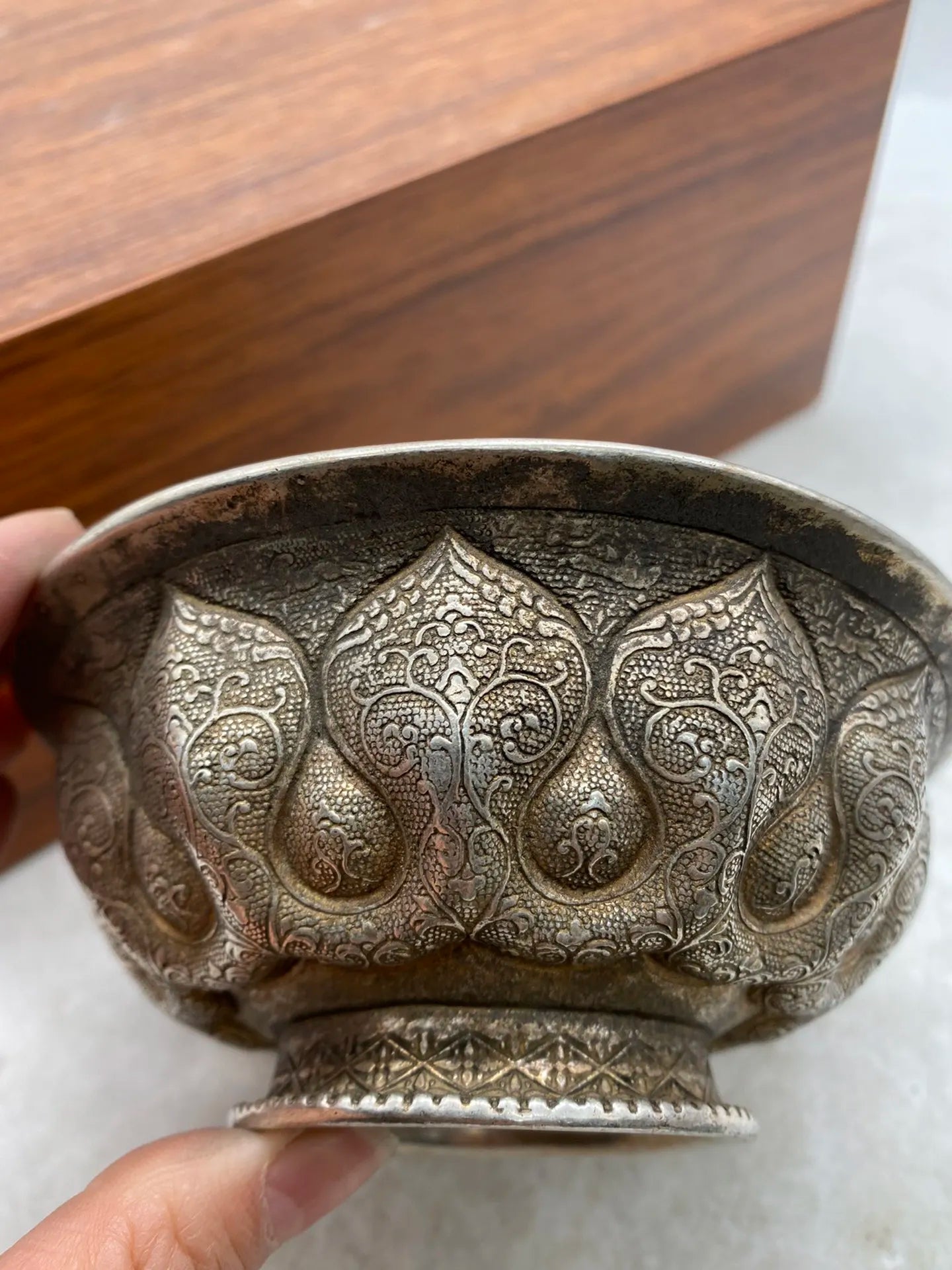 China silver bronze Carved cup wine cup auspicious beast deer, goose Tang Dynasty Metal crafts vintage home decoration bowl