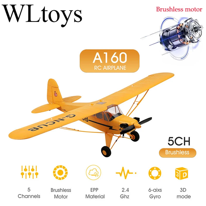Hot Sale RC Plane RTF 2.4G Brushless Motor 3D/6G Remote Control Airplane Wltoys A160 Upgraded J3-CUB Ready To Fly