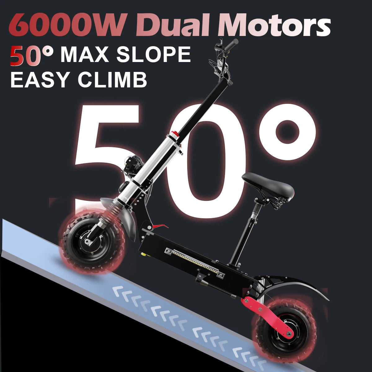 11Inch 72V 6000W Dual Motor Electric Scooter 85KM/H 100KM Long Range Off Road Electric Kick Scooter for adult Foldable with Seat