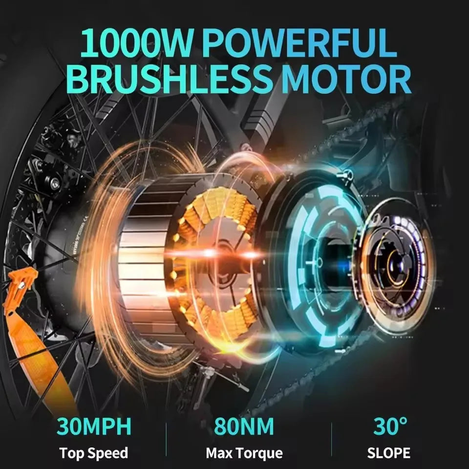 Folding Electric Bike for Adults,50 Miles, 48V 15Ah Battery, 20" Fat Tire City Commuter EBike for Men Women, Foldable Bicycle