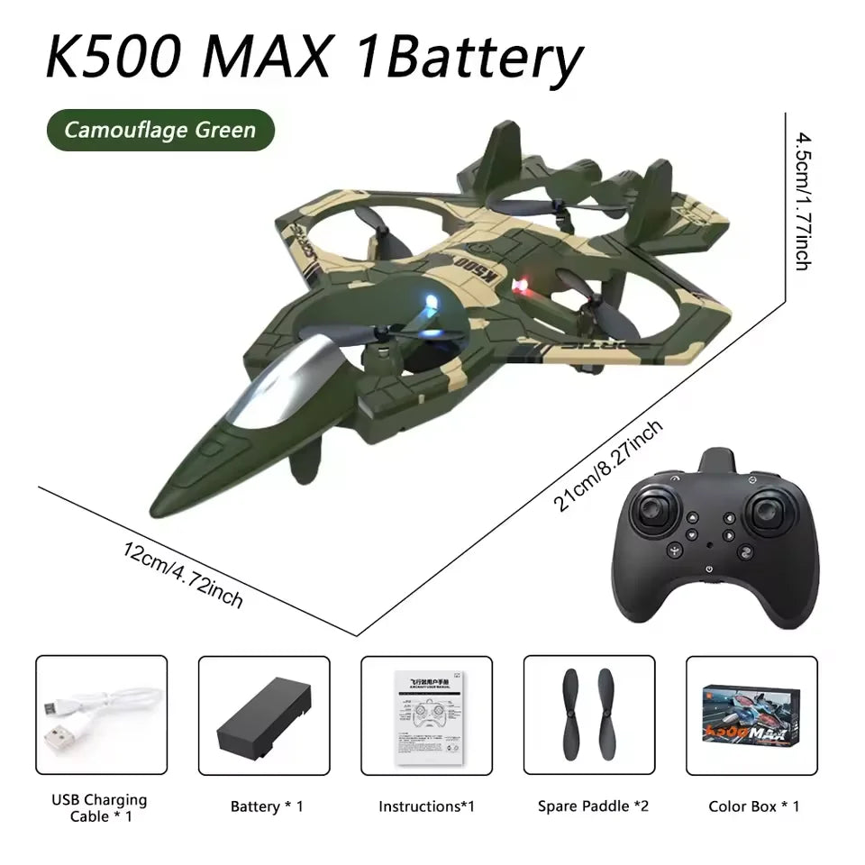 K500MAX RC Plane Fighter 2.4G Remote Control Stunt Glider 360° Rolling Flight Flying EPP Foam Airplane with LED Toys for Kids