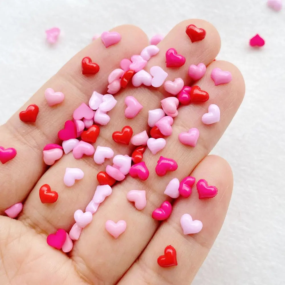 200Pcs Cute Resin Mini heart-shaped design Flat Back Ornament Jewelry Making Manicure Hairwear Accessorie