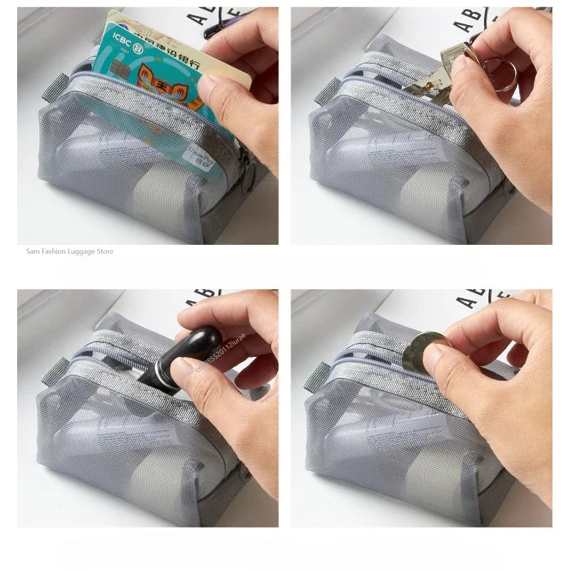 Multipurpose Breathable Square Mesh Storage Pouch Lightweight Mini Wash Bag Mini Zipper Coin Purse Large Capacity Coin Purse