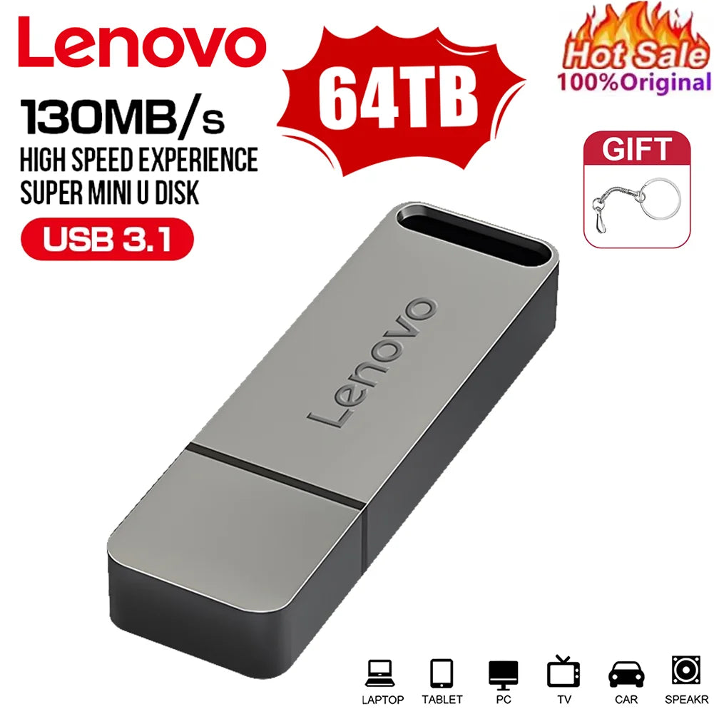 Lenovo Metal 64TB U Disk Flash Drive USB 3.0 High Speed ​​File Transfer 16TB 8TB Ultra-large Capacity Waterproof Mechanical Style