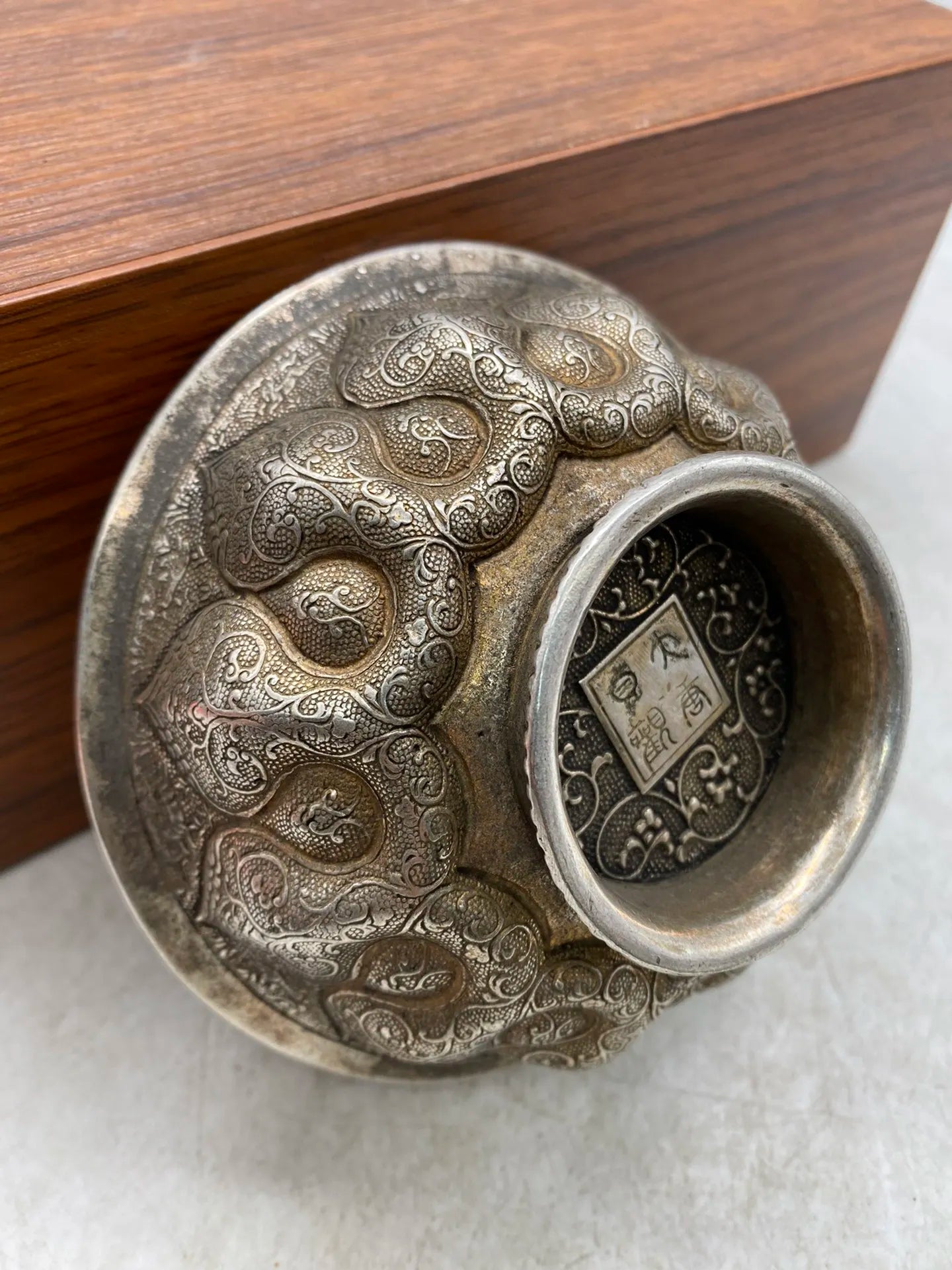 China silver bronze Carved cup wine cup auspicious beast deer, goose Tang Dynasty Metal crafts vintage home decoration bowl