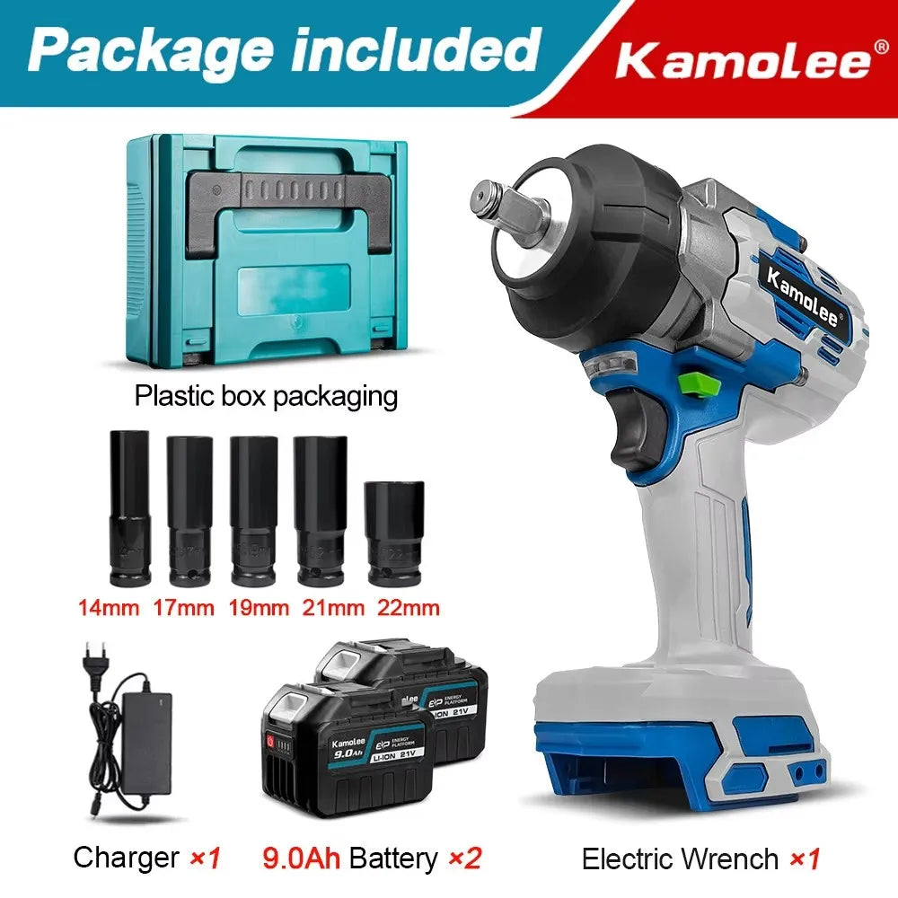 Kamolee 3100NM High Torque Wireless Charging Wrench 1/2 Inch 21V-24V Brushless Electric Impact Wrench Repair Power Tool Set