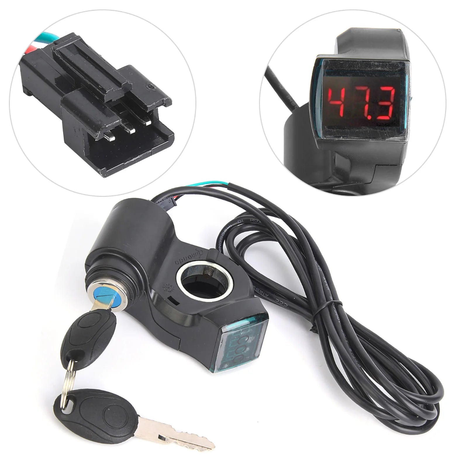 E-Bike Thumb Throttle Digital Battery Voltage Display Switch Power with Key Lock E-Bike Voltage Display E-Bike Battery Display