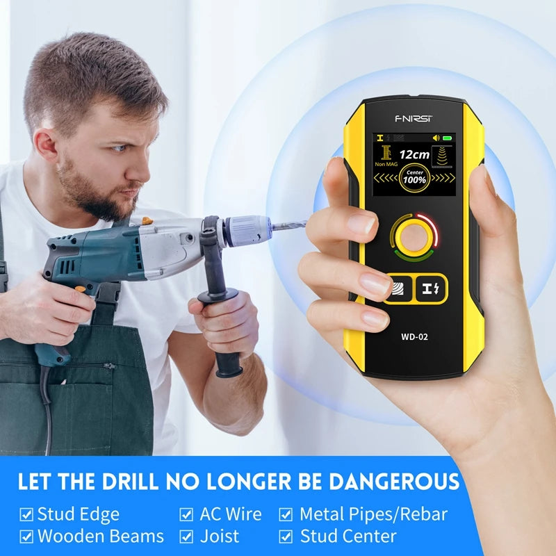 FNIRSI WD-02 Wall Detector Stud Finder Positioning Hole Upgraded TFT Display AC Live Cable Wires Metal Wood Scanner Rechargeable